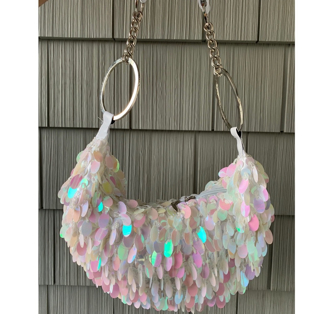 Mini Sparkly Sequined Hoop Strap Hobo Shoulder Bag - Picture 6 of 13